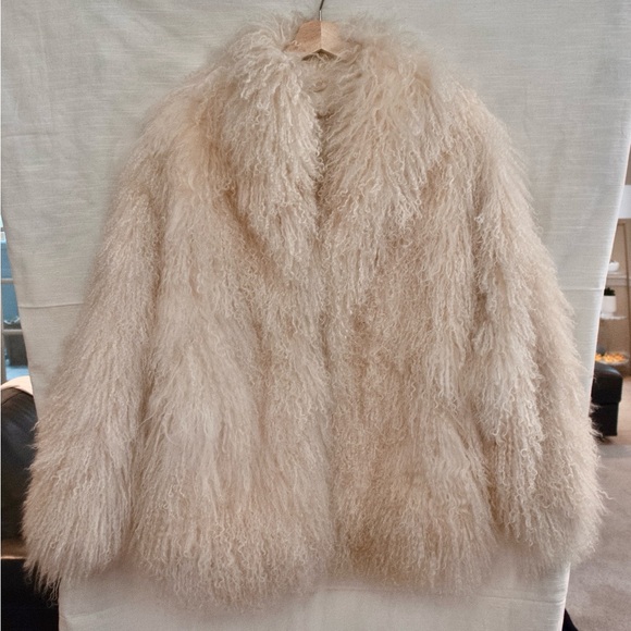 EUC Luxurious Cream Real Mongolian Fur Coat boho 1970's vintage retro statement - Picture 1 of 6